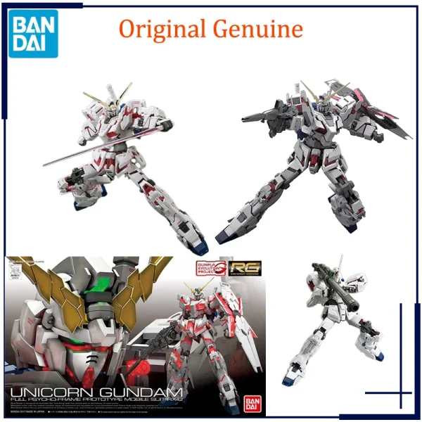 Bandai Anime Original UNICORN GUNDAM RG 1/144 Genuine Assembly Model Toys Action Figure Gifts Collectible Ornaments Boys Kids