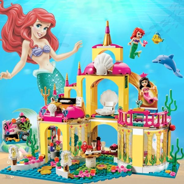 Disney Princess Magical Castle Set Little Mermaid Frozen Elsa Building Block Princess Bricks Toy Friends Kid Diy Birthday Gift